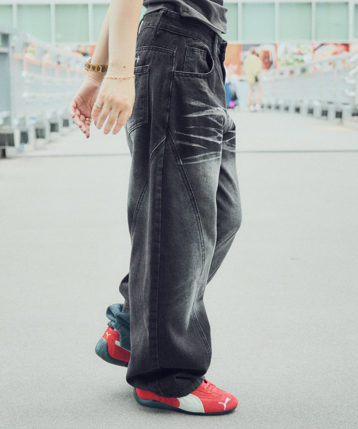 Curve seam wide denim pants-thumbmail-13