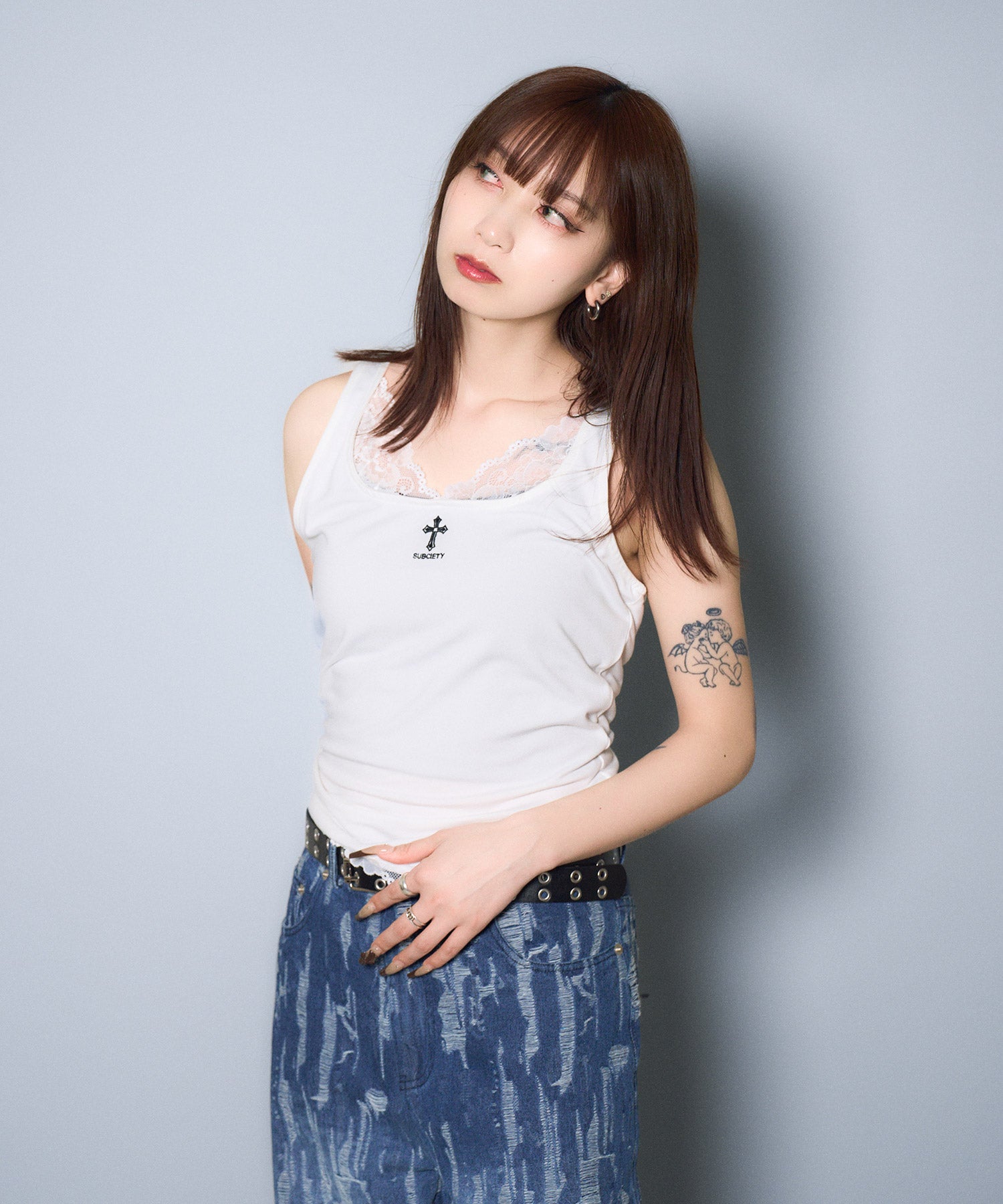 Cross lace tank top