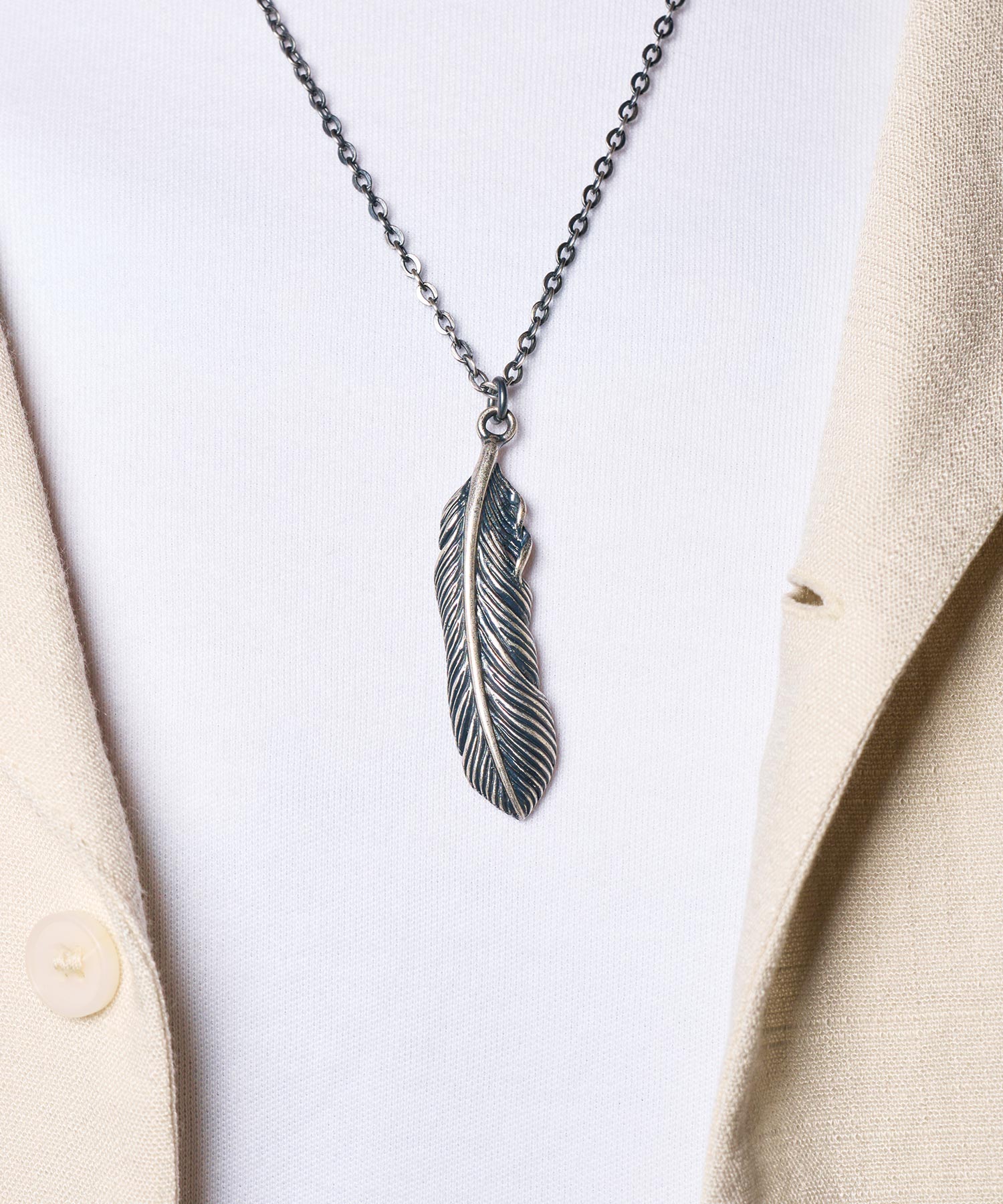 Metal necklace-feather-