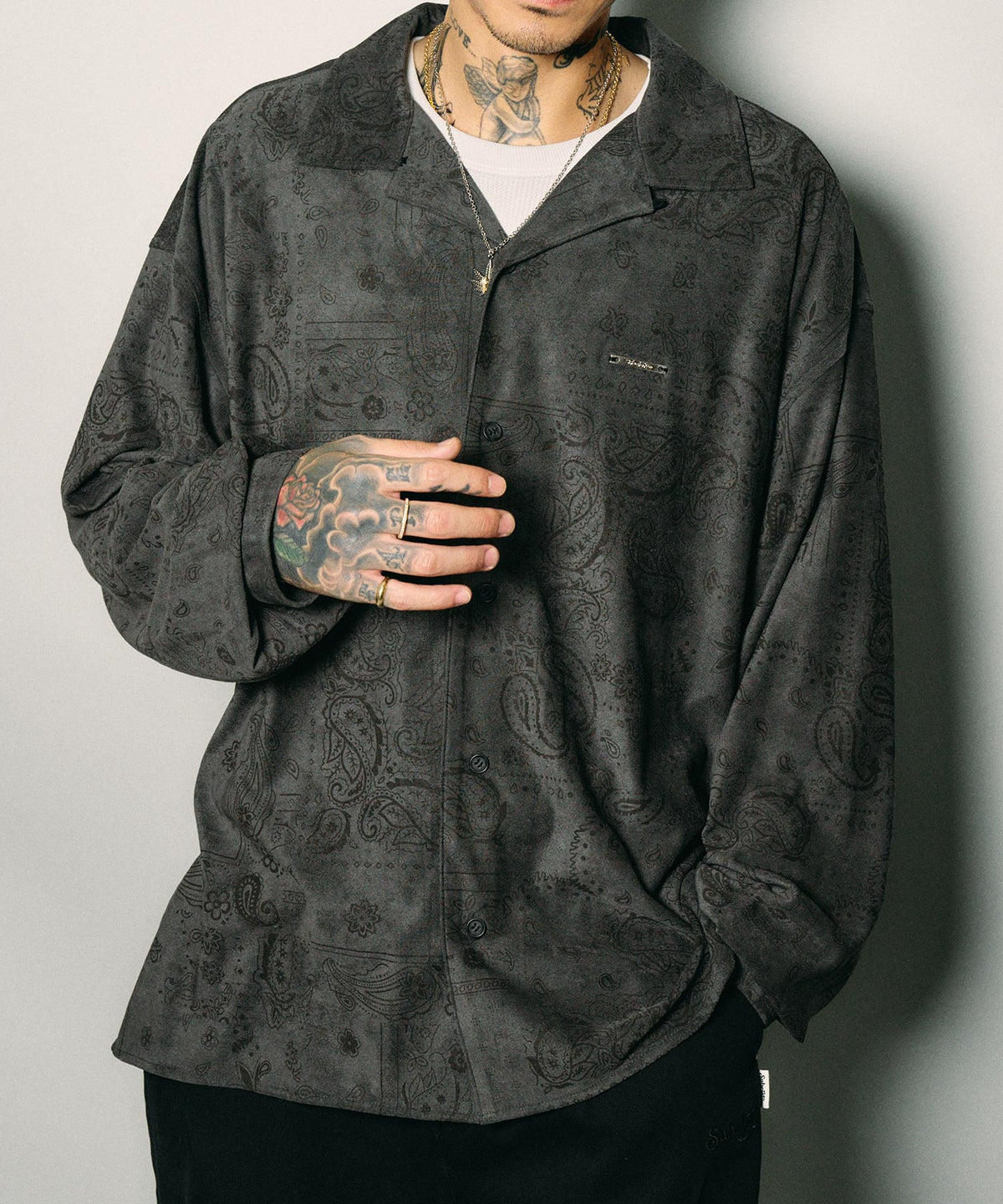 Faux suede bandanna shirt