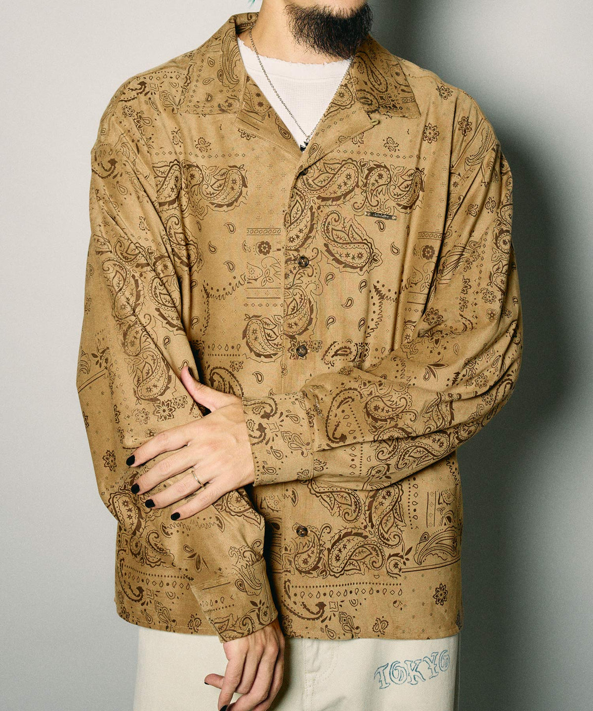 Faux suede bandanna shirt