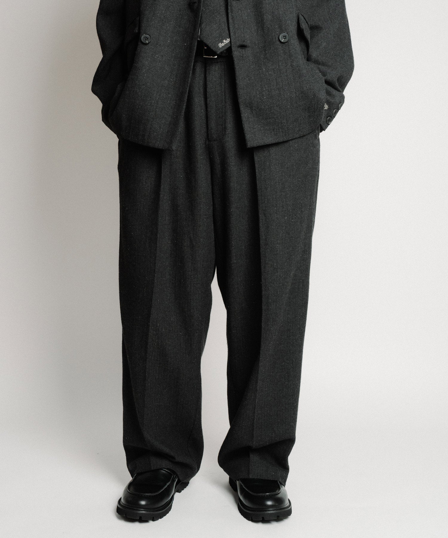 Herringbone side zip wide slacks