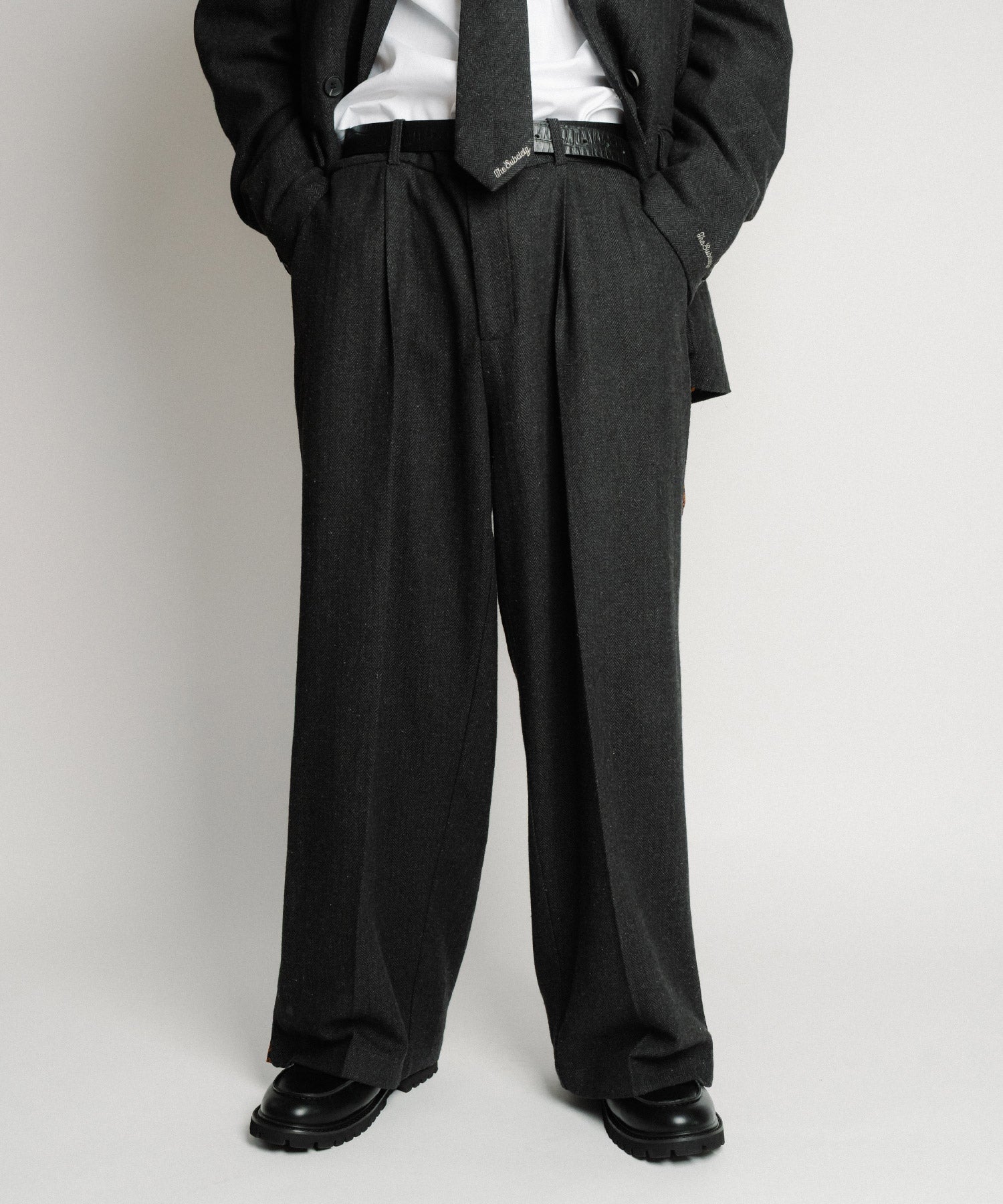 Herringbone side zip wide slacks-thumbmail-12