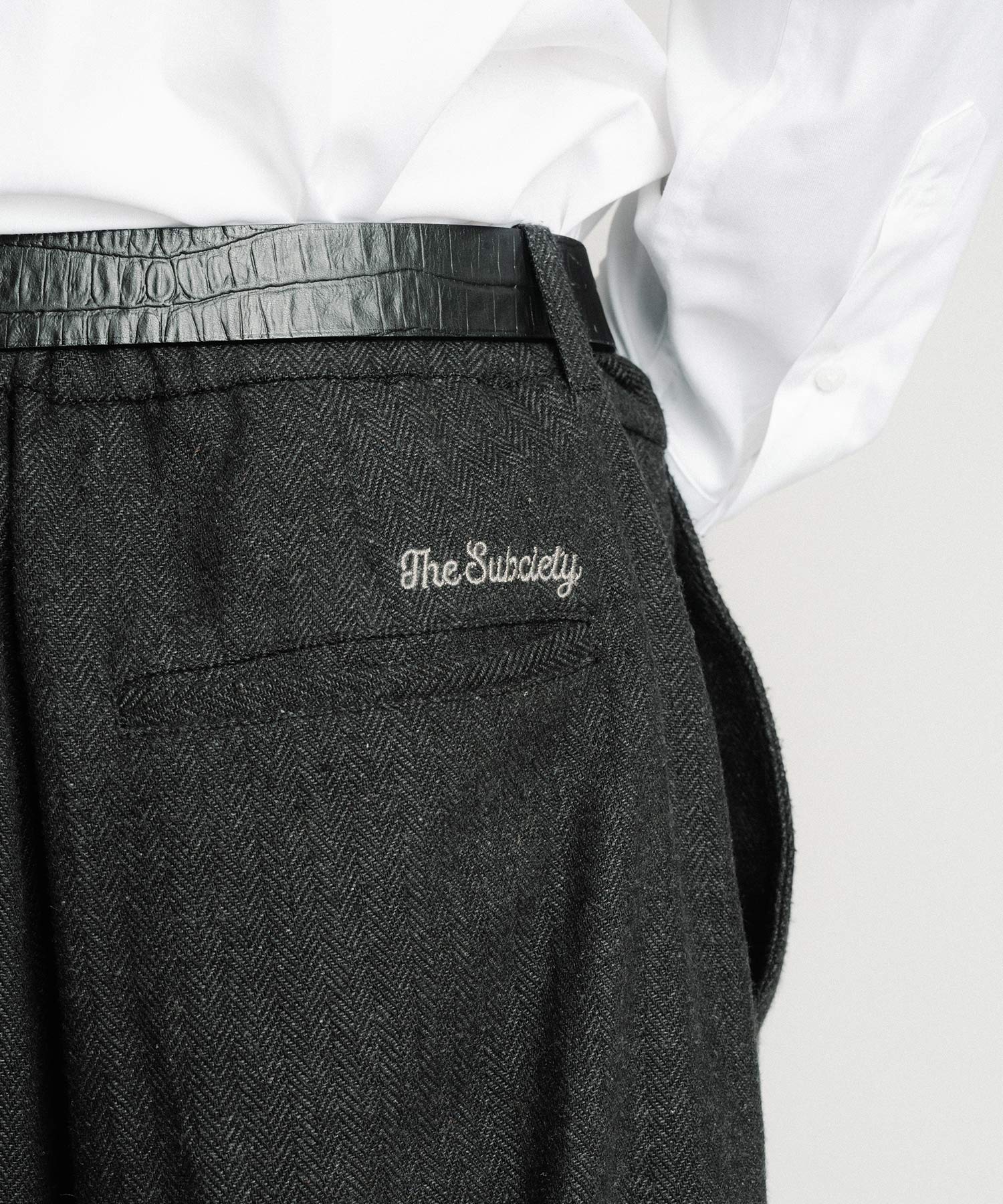 Herringbone side zip wide slacks-thumbmail-18