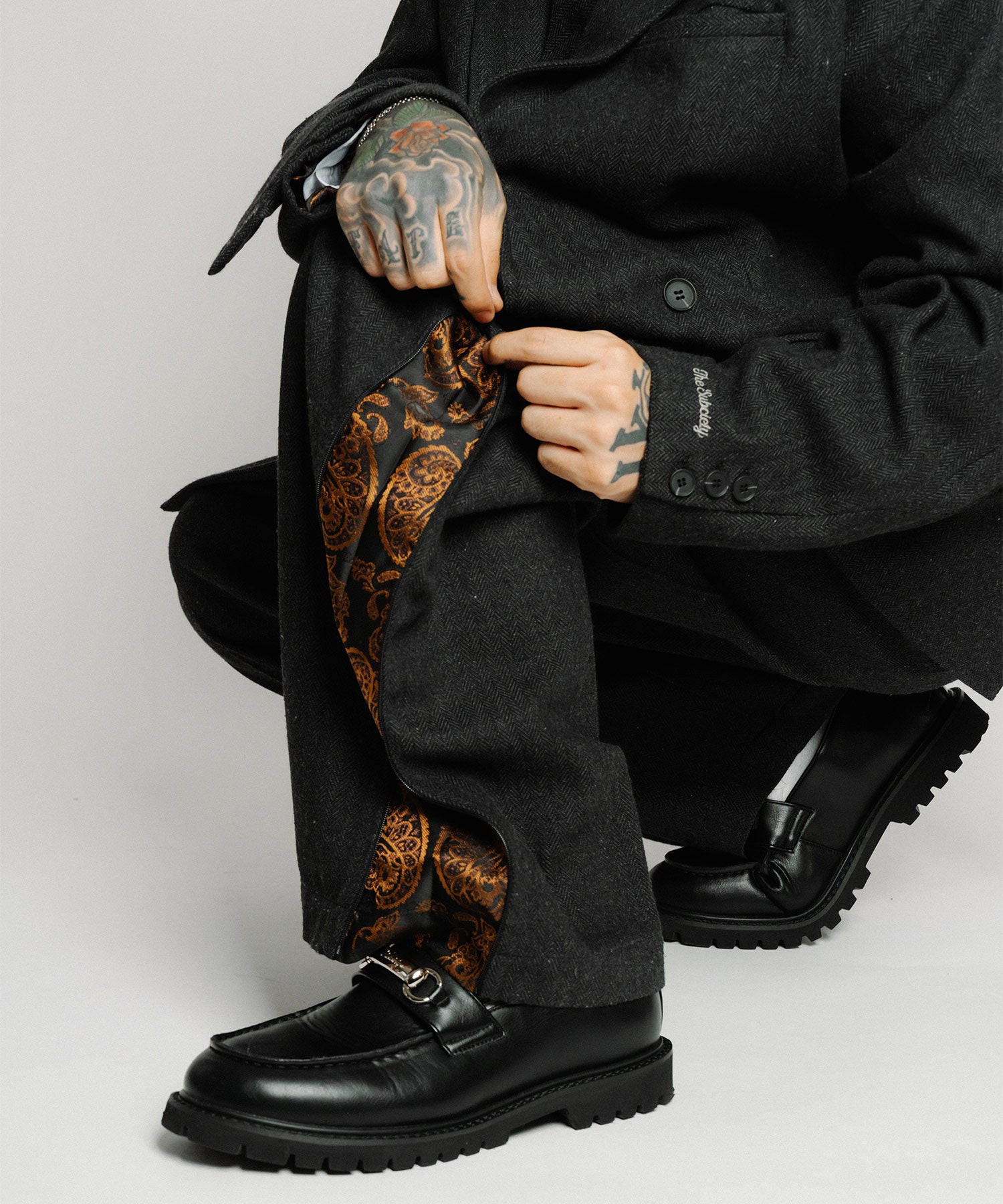 Herringbone side zip wide slacks-thumbmail-11