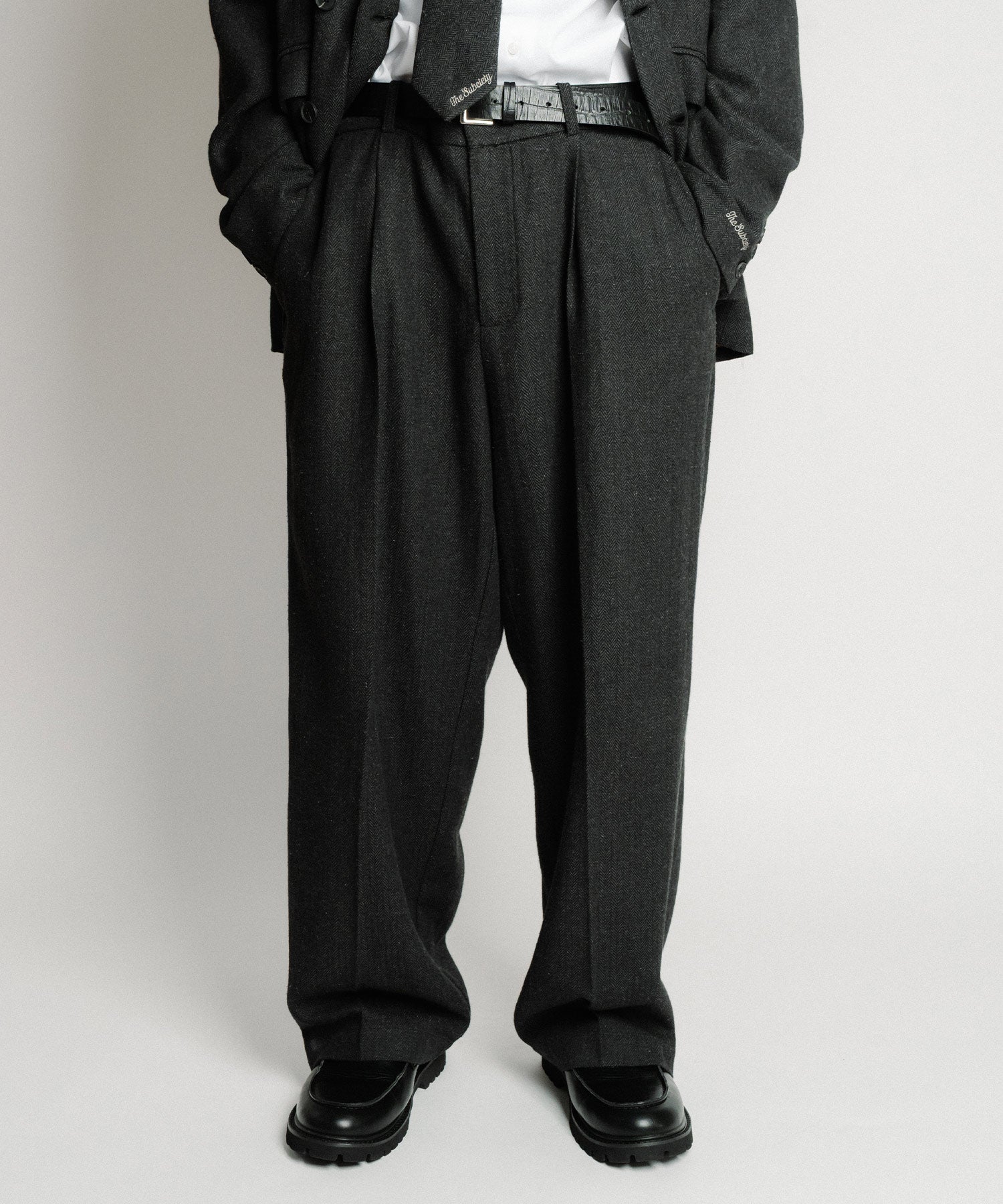 Herringbone side zip wide slacks-thumbmail-7