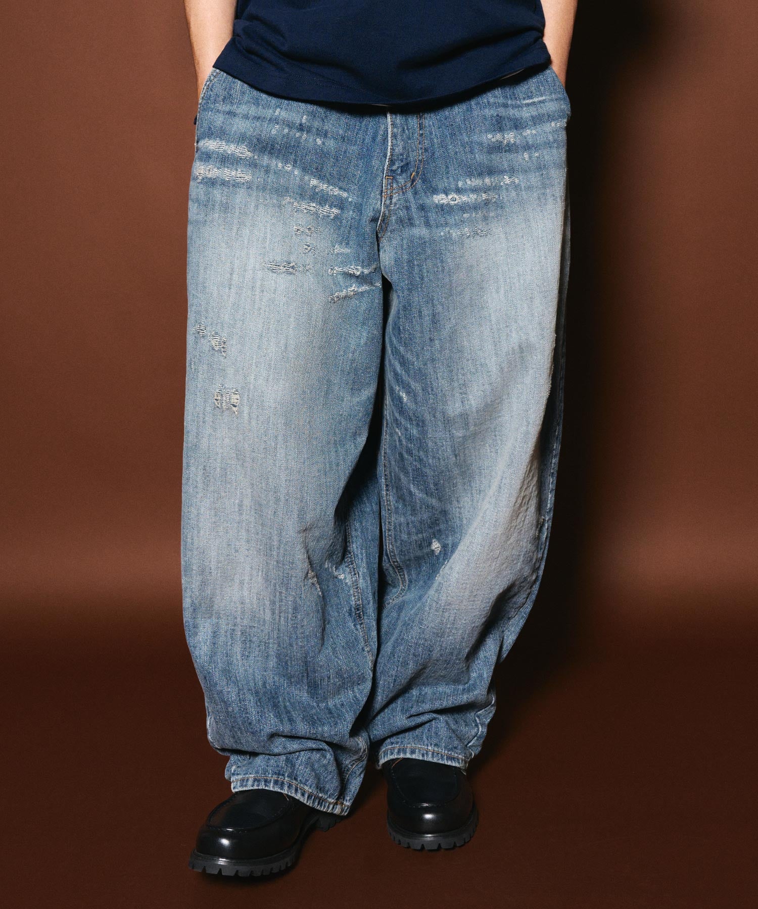 Damaged wide balloon denim pants-thumbmail-1
