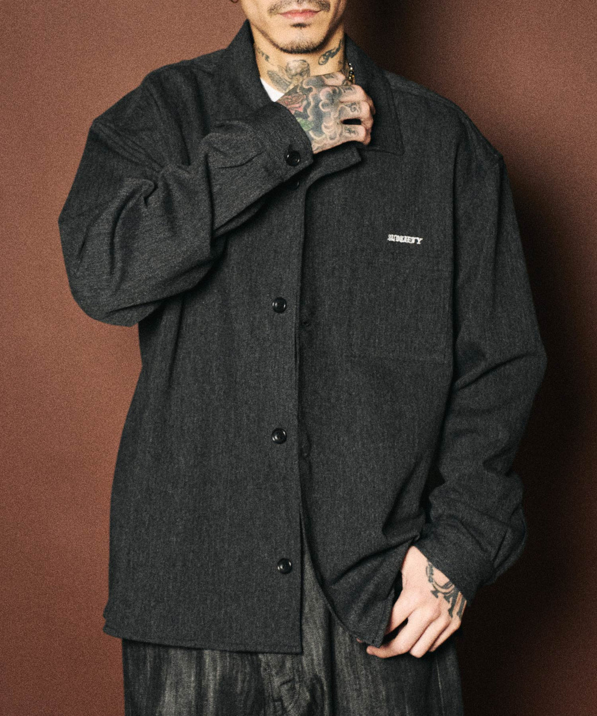 Wool open collar shirt