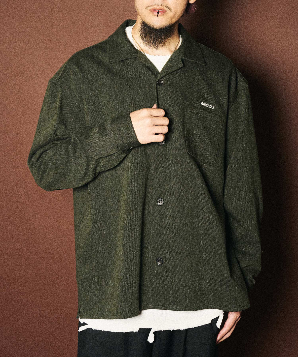 Wool open collar shirt