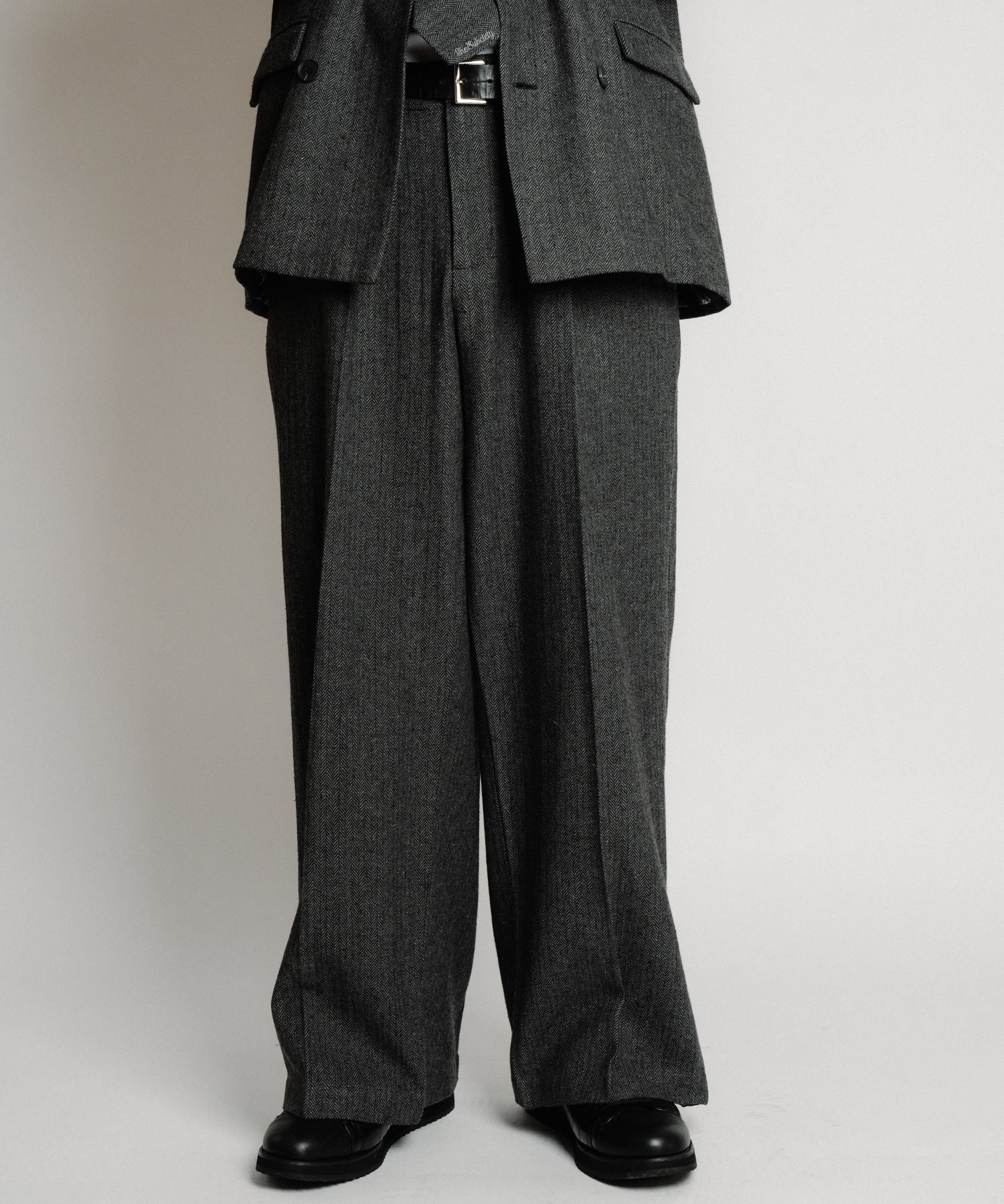 Herringbone side zip wide slacks-thumbmail-26