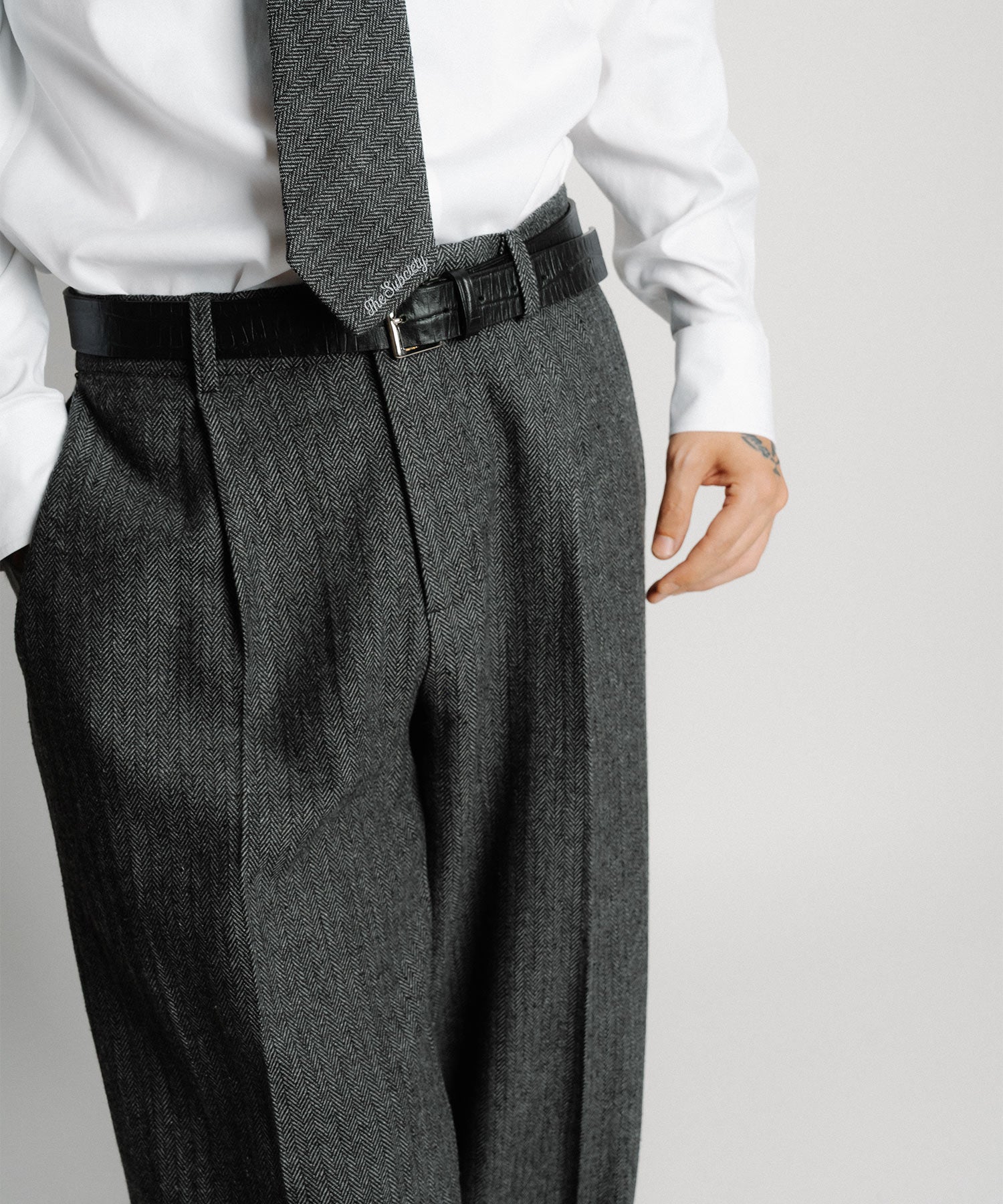 Herringbone side zip wide slacks-thumbmail-31