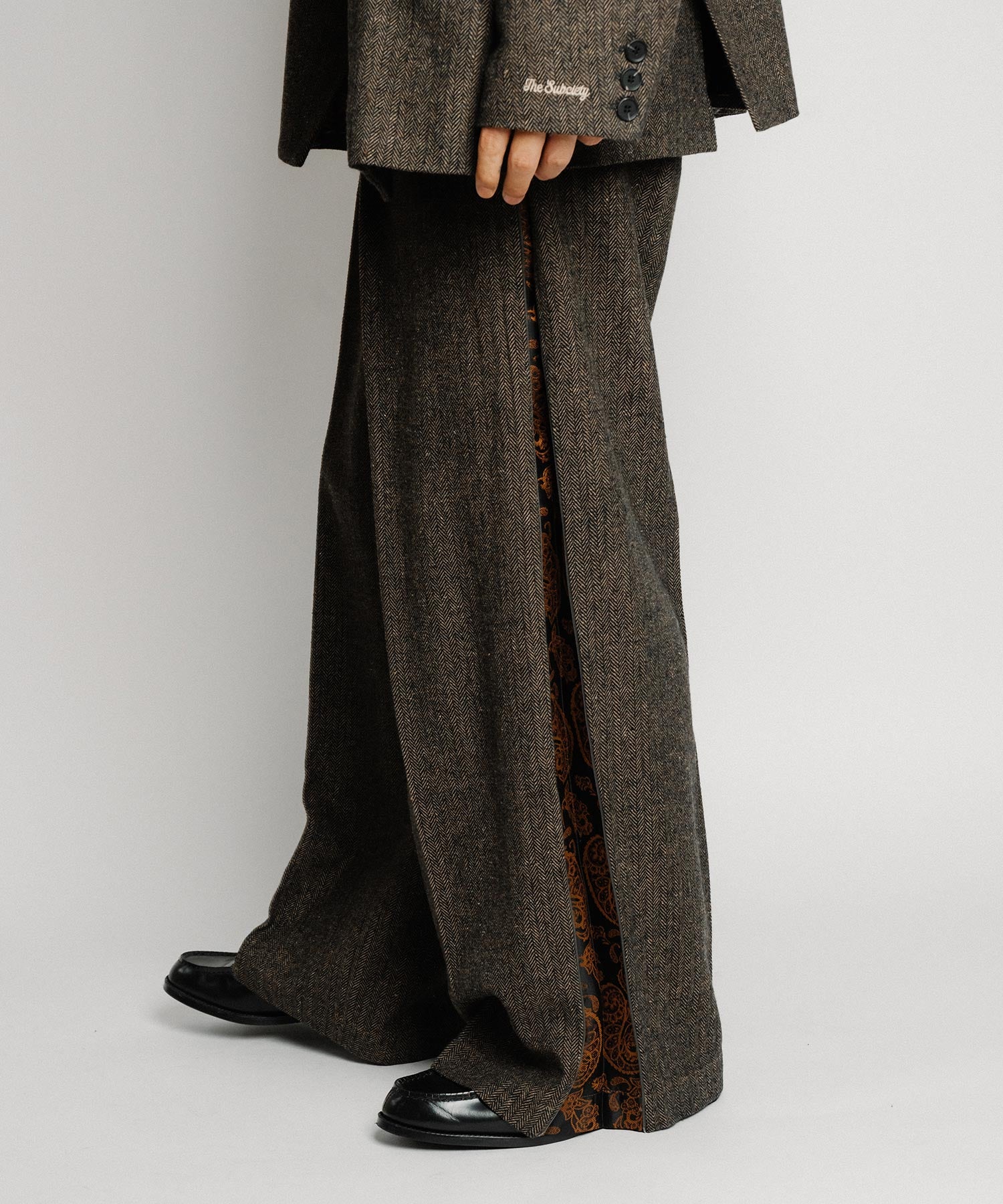 Herringbone side zip wide slacks-thumbmail-3