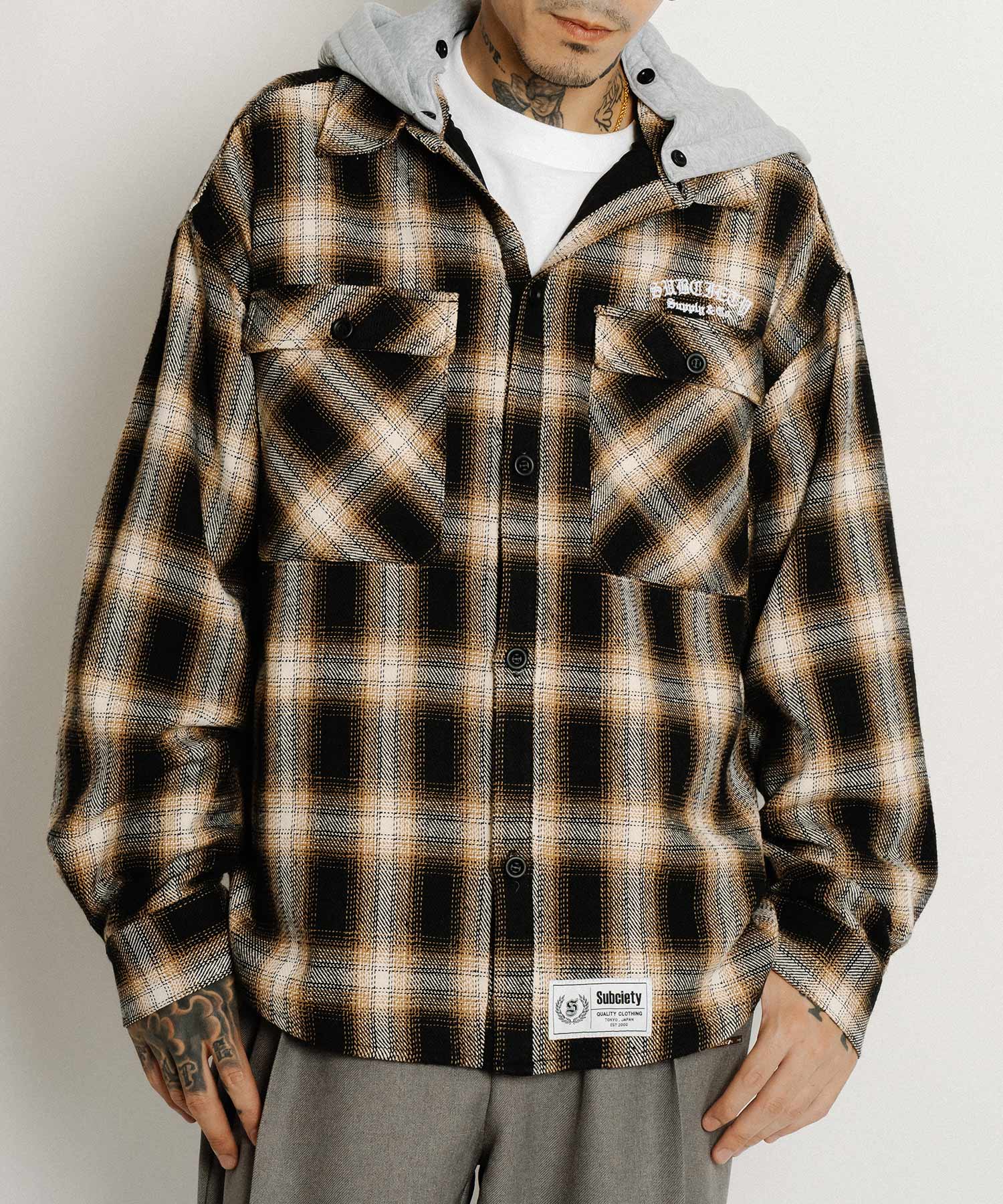 Detachable hood plaid jkt