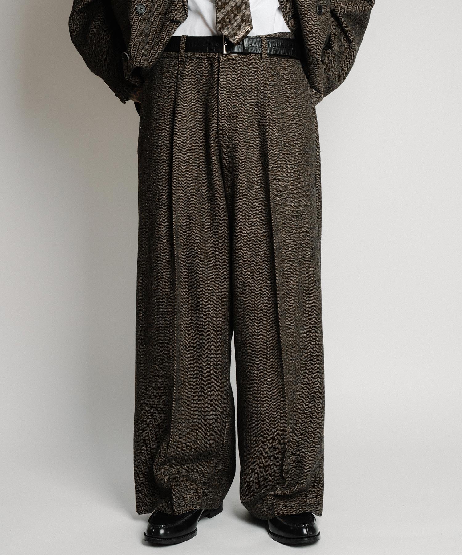 Herringbone side zip wide slacks-thumbmail-38