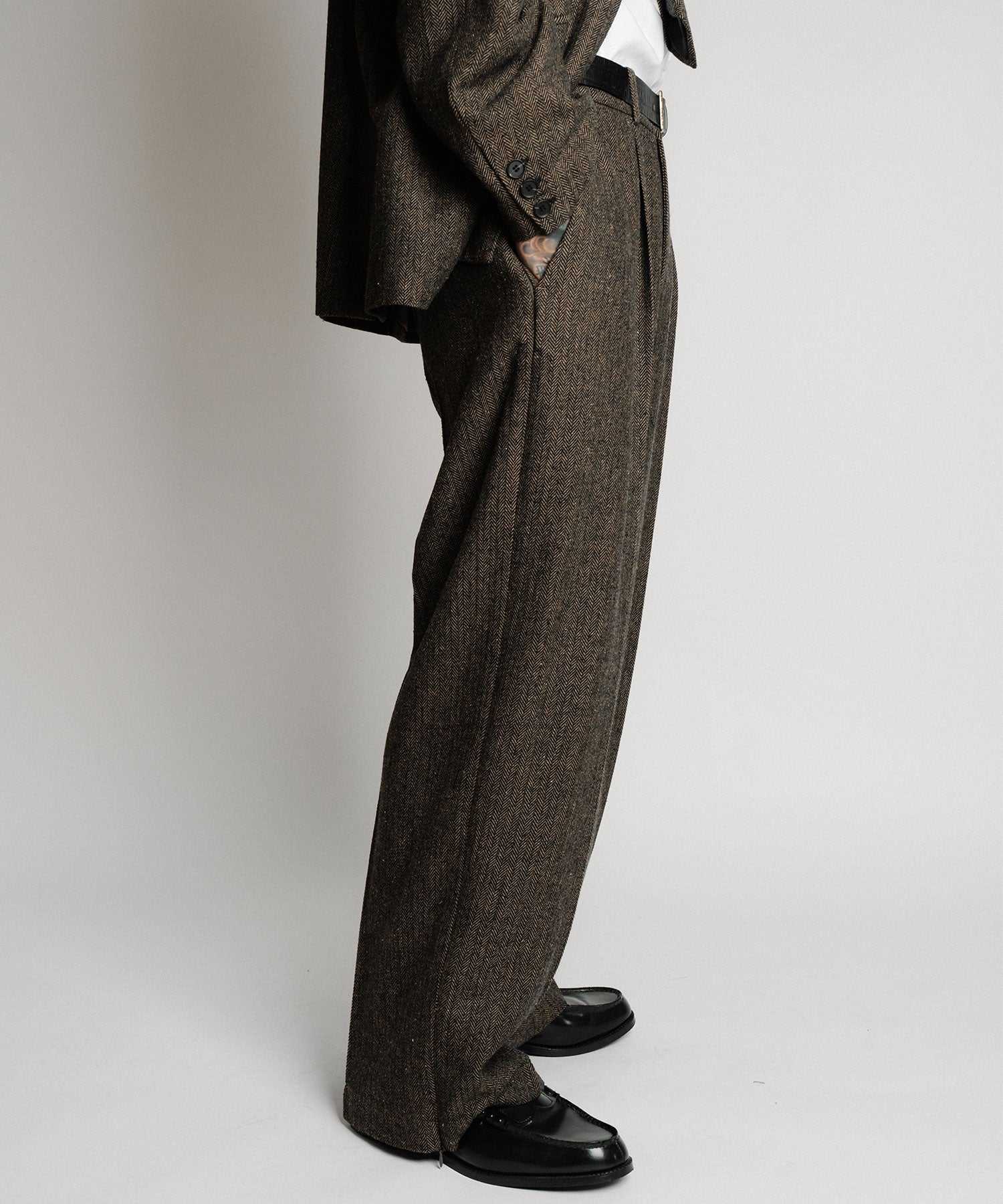 Herringbone side zip wide slacks-thumbmail-35
