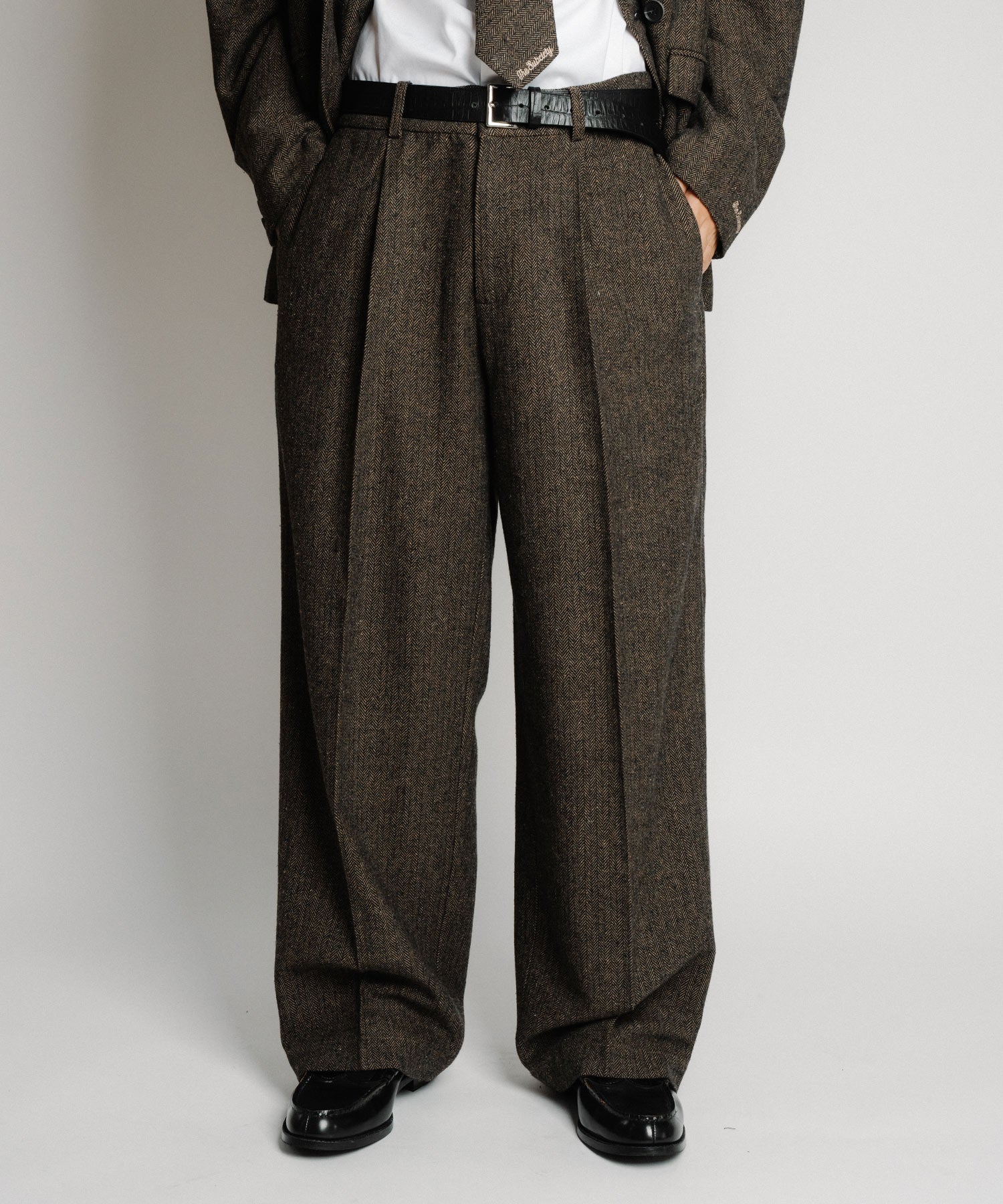 Herringbone side zip wide slacks-thumbmail-33