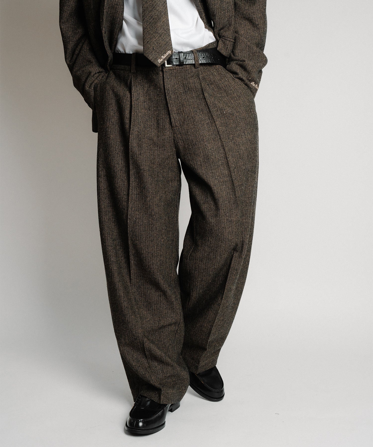 Herringbone side zip wide slacks-thumbmail-34