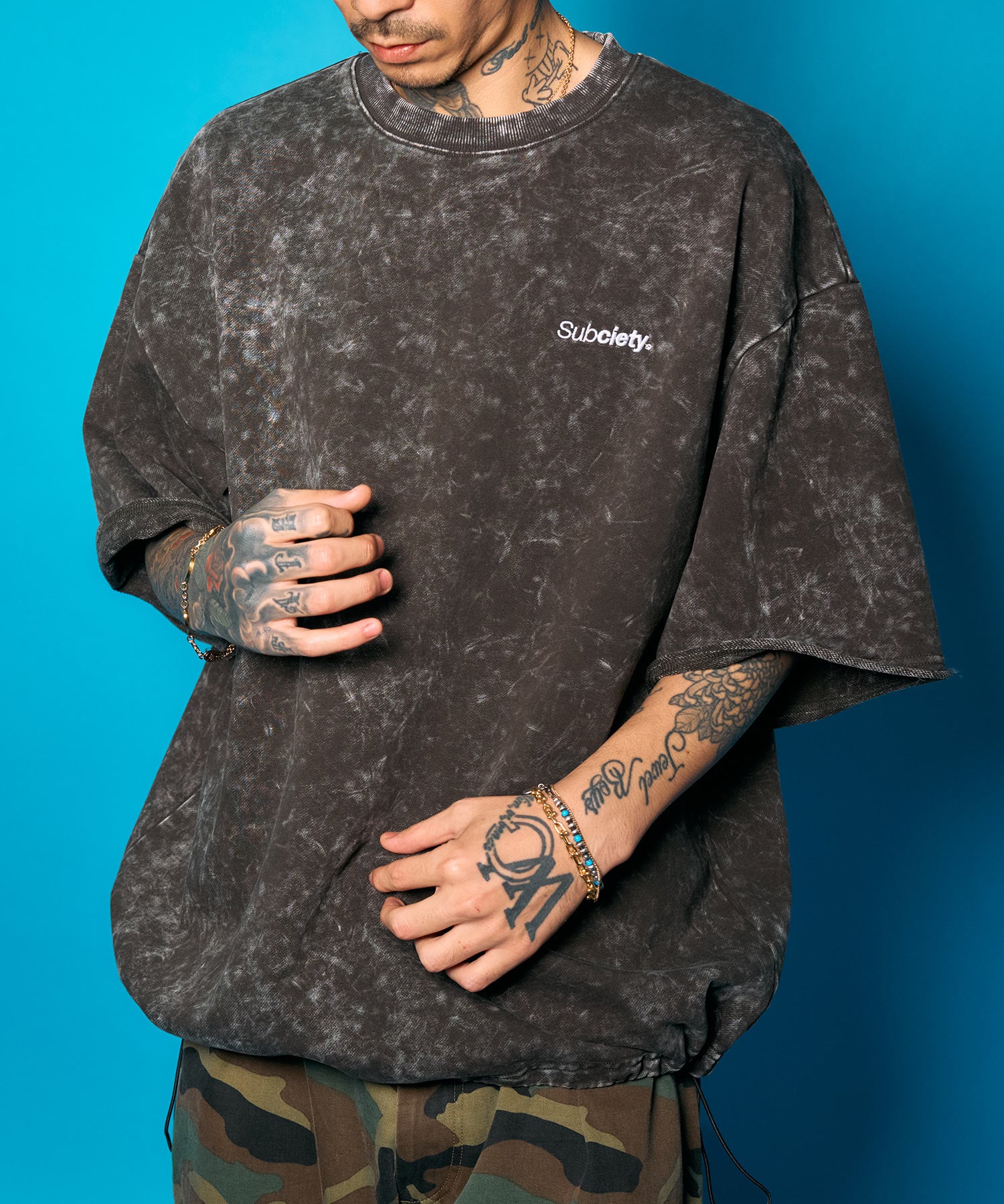 Washed sweat drawstring tee
