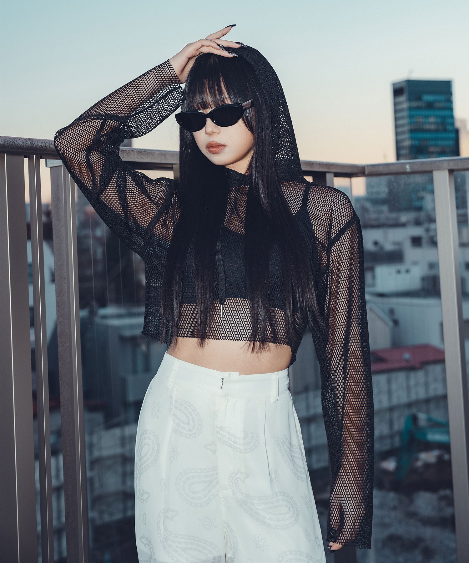 Hexagon mesh hoodie【WOMEN】
