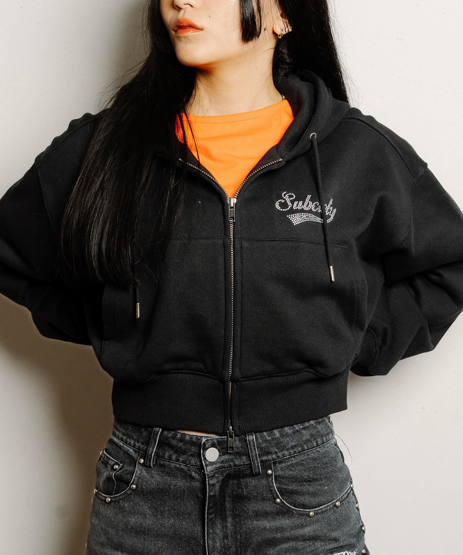 Rhinestone zip hoodie【WOMENS】