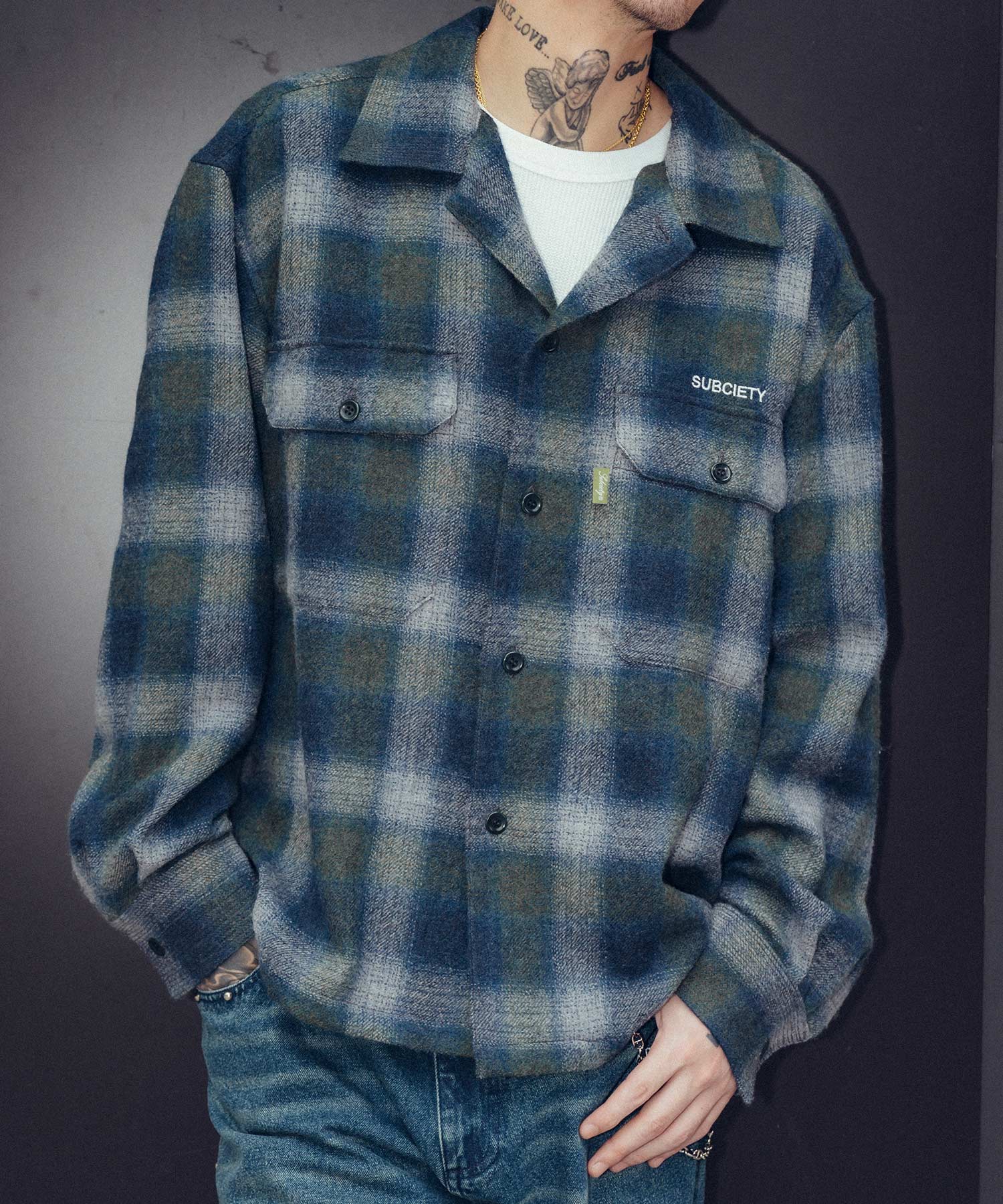 Wool ombre check shirt