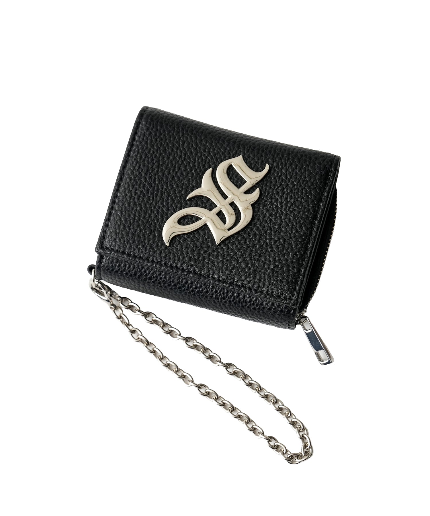Logo plate leather wallet