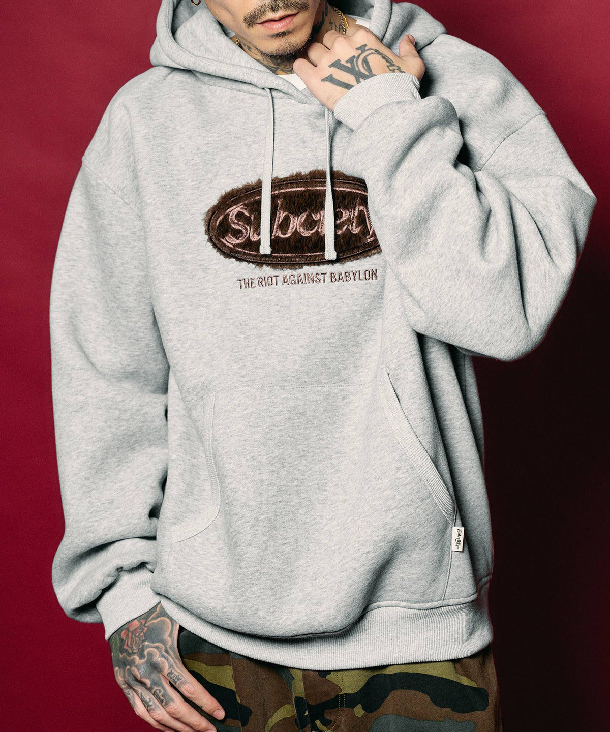 Fur patch hoodie