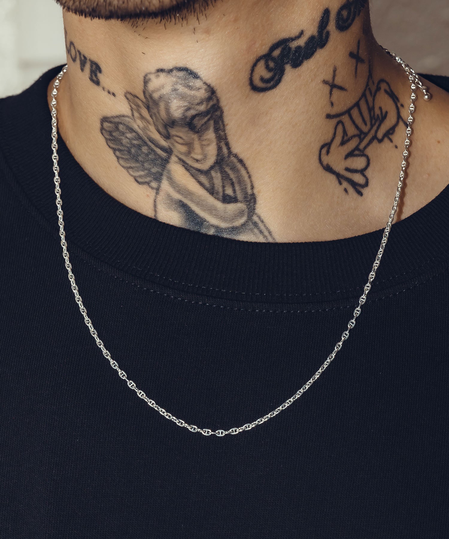 Silver chain necklace-anchor-