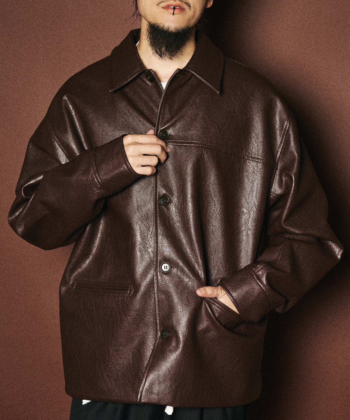 Faux leather car coat