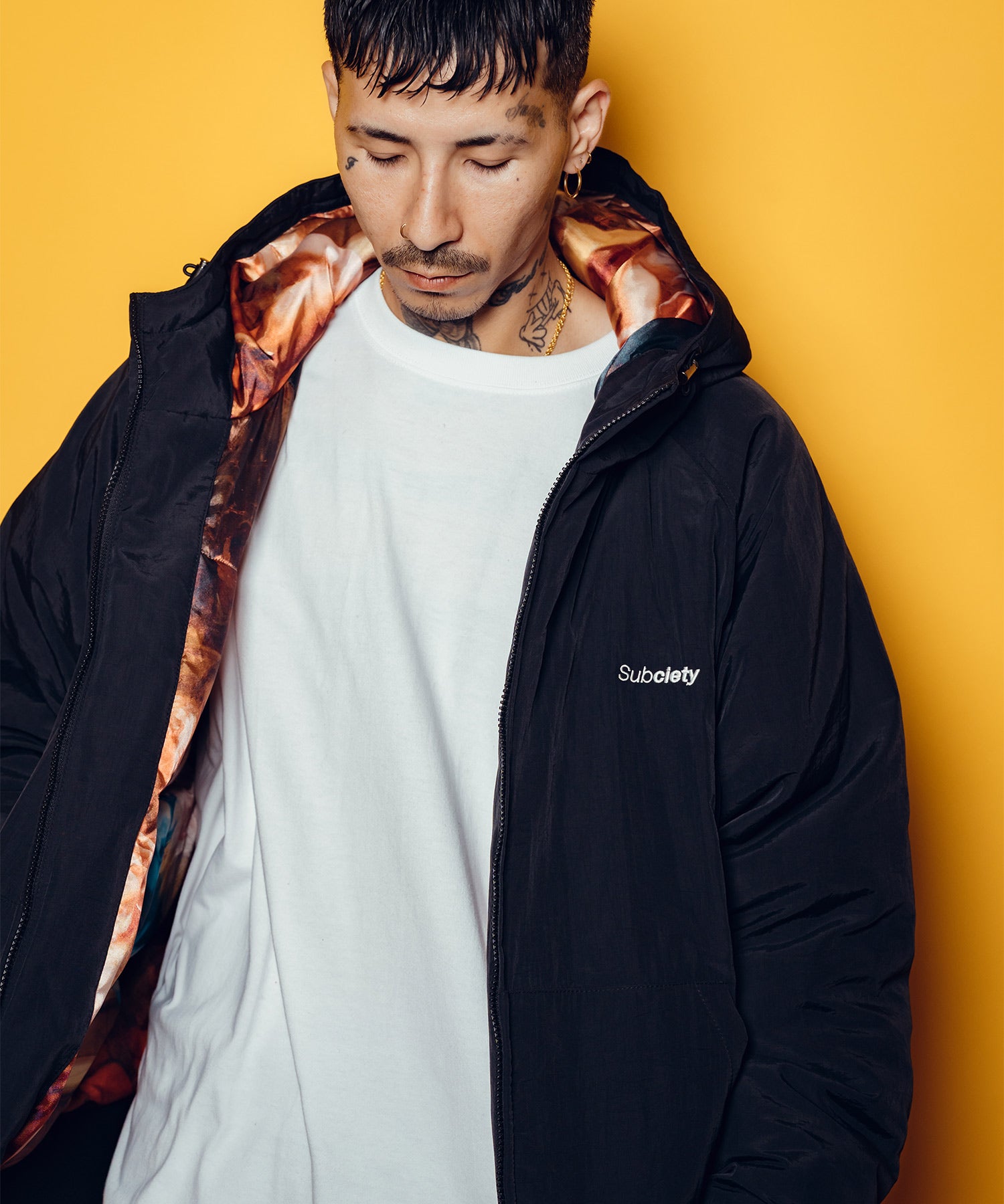 Nylon puff hooded jkt