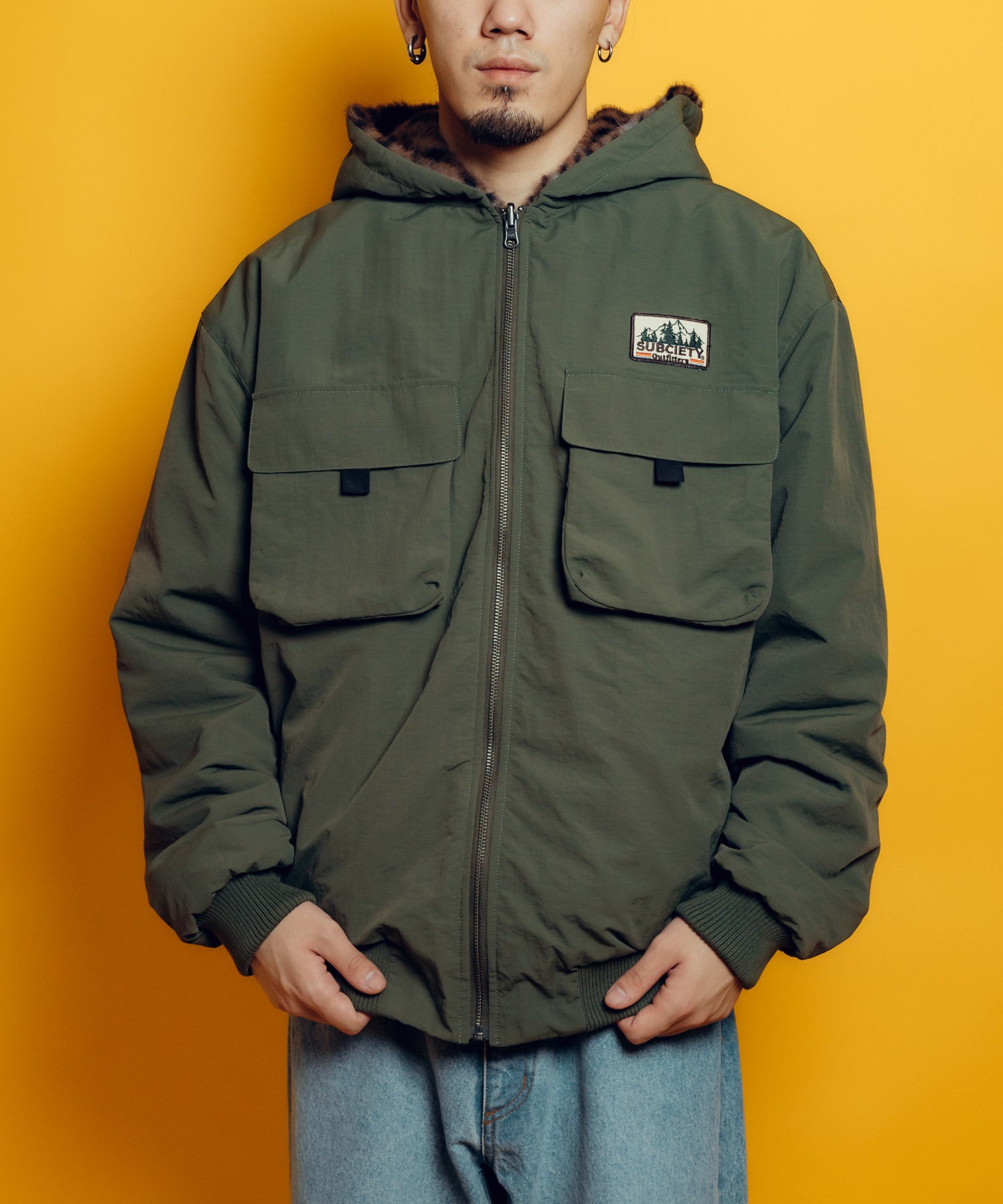 Reversible nylon fur blouson