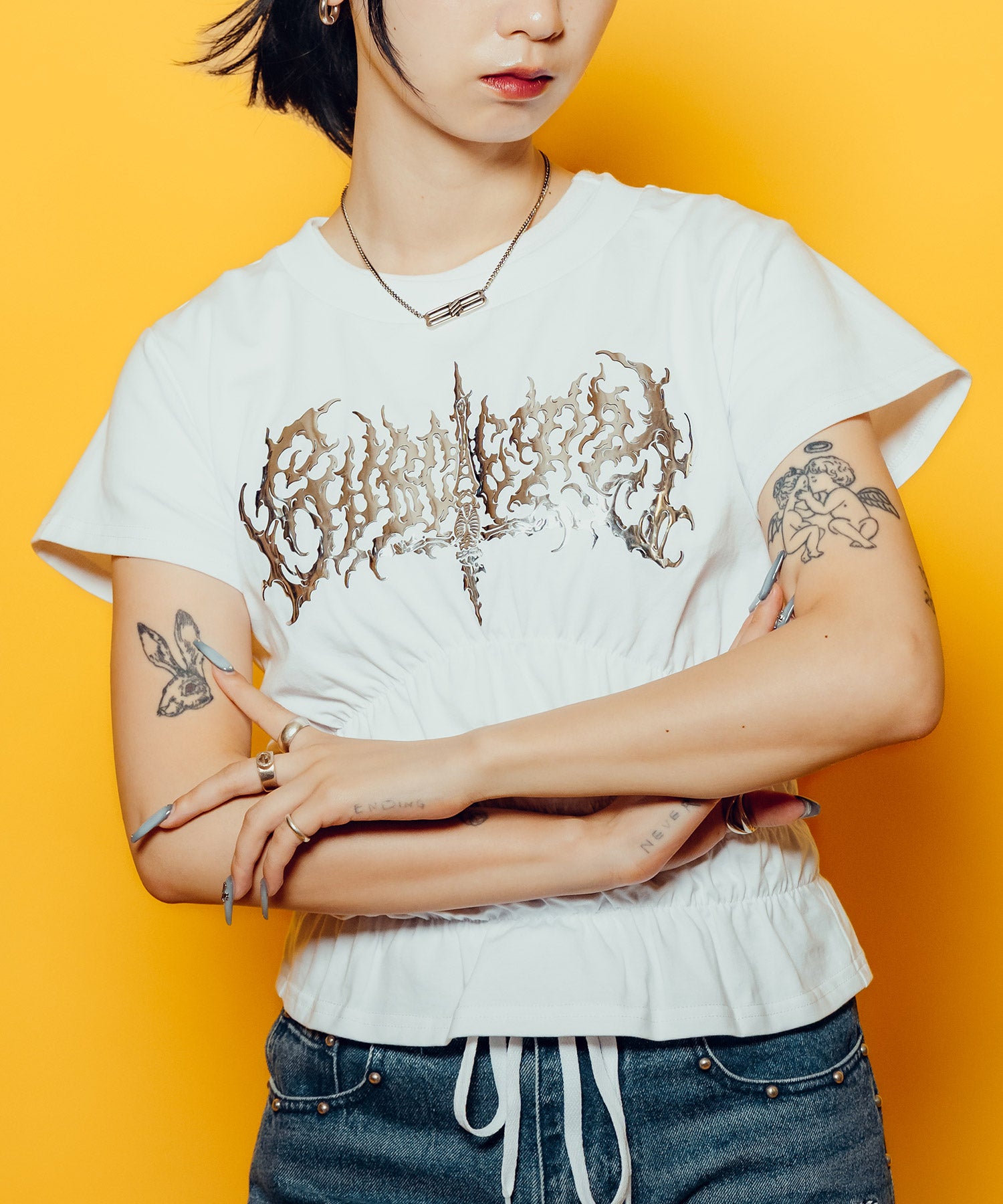 【WOMEN】Shirring tee