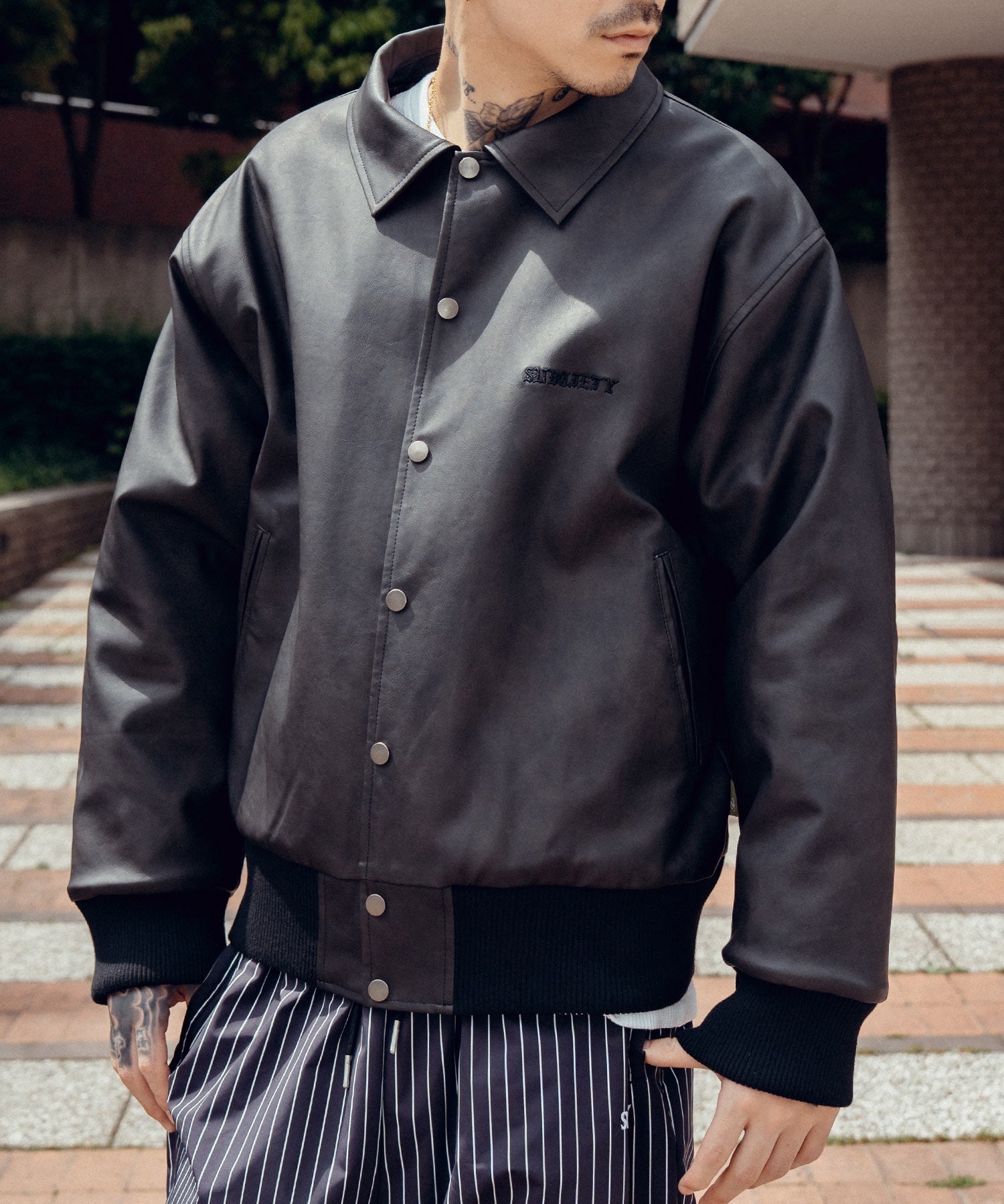 Faux leather varsity jkt